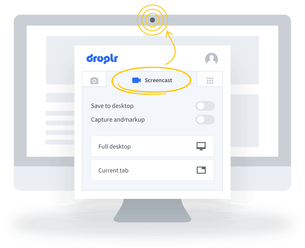 droplr screencast options with a computer in the background